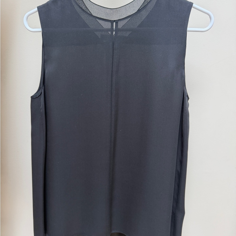 Vince Silk Black Sleeveless Mesh-Detail Women's Top
